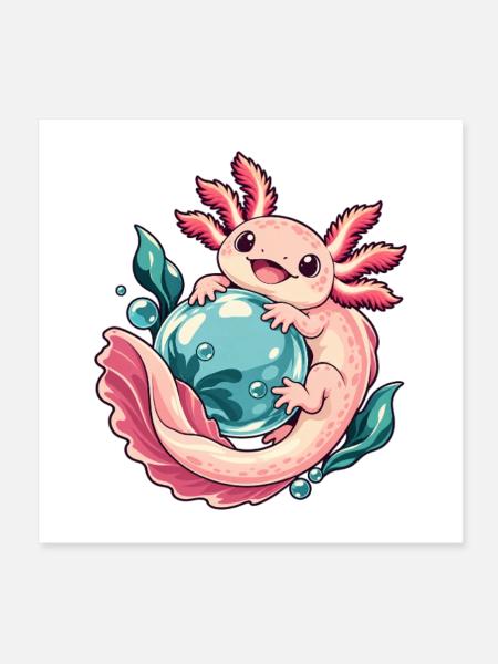 Axolotl-Blasengarten - Poster 20x20 cm - Weiß - Vorne