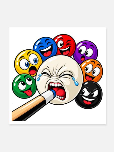 Lustige Billard Motive - Sports-Bar Bilder - Poster 20x20 cm - Weiß - Vorne