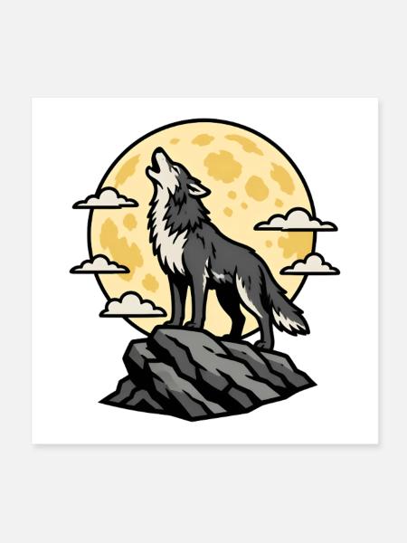Heulender Wolf Vollmond Nacht Wildnis Vektor Shirt - Poster 20x20 cm - Weiß - Vorne