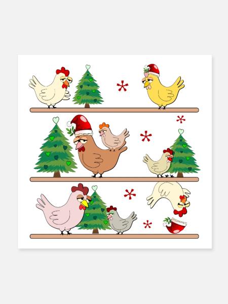 Weihnachten Hühnerstall Hühner - Poster 20x20 cm - Weiß - Vorne