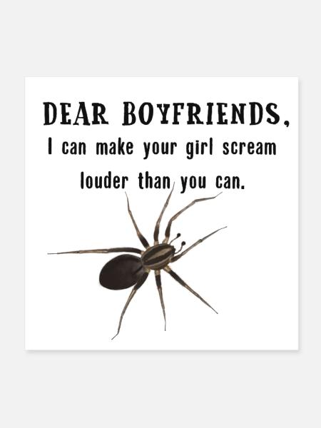Dear Boyfriends - Spinne lässt Freundin schreien - Poster 20x20 cm - Weiß - Vorne