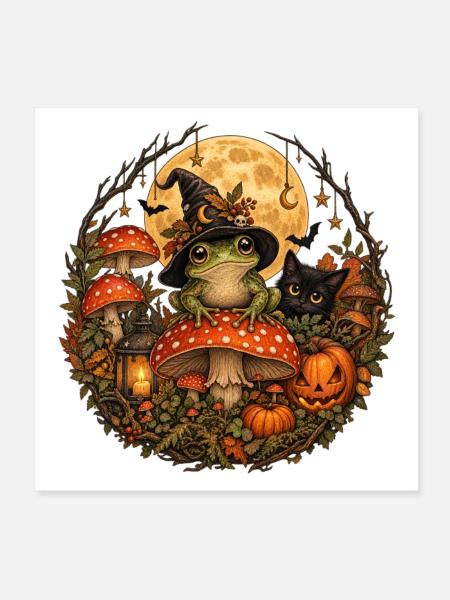 Magischer Hexenfrosch im Herbst - Poster 20x20 cm - Weiß