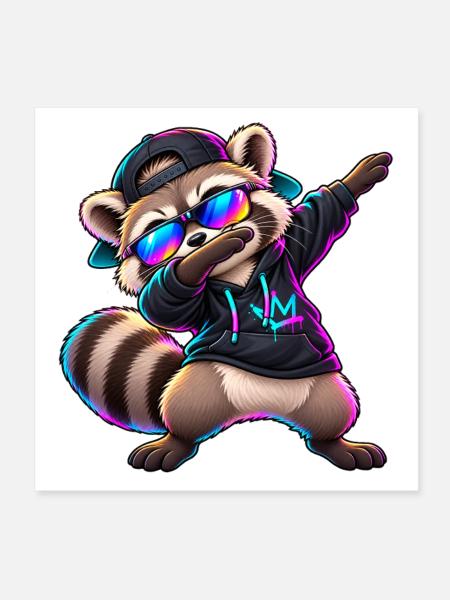 Waschbär mit Sonnenbrille – Cooler Dab Dance - Poster 20x20 cm - Weiß - Vorne