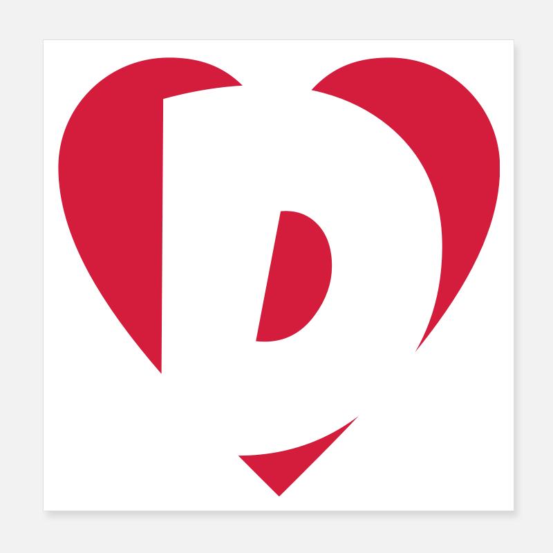 I love D - Herz D - Buchstabe D Poster 20x20 cm