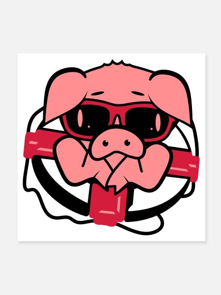 Schwein mit Brille und Rettungsring - Poster 20x20 cm - Weiß - Vorne