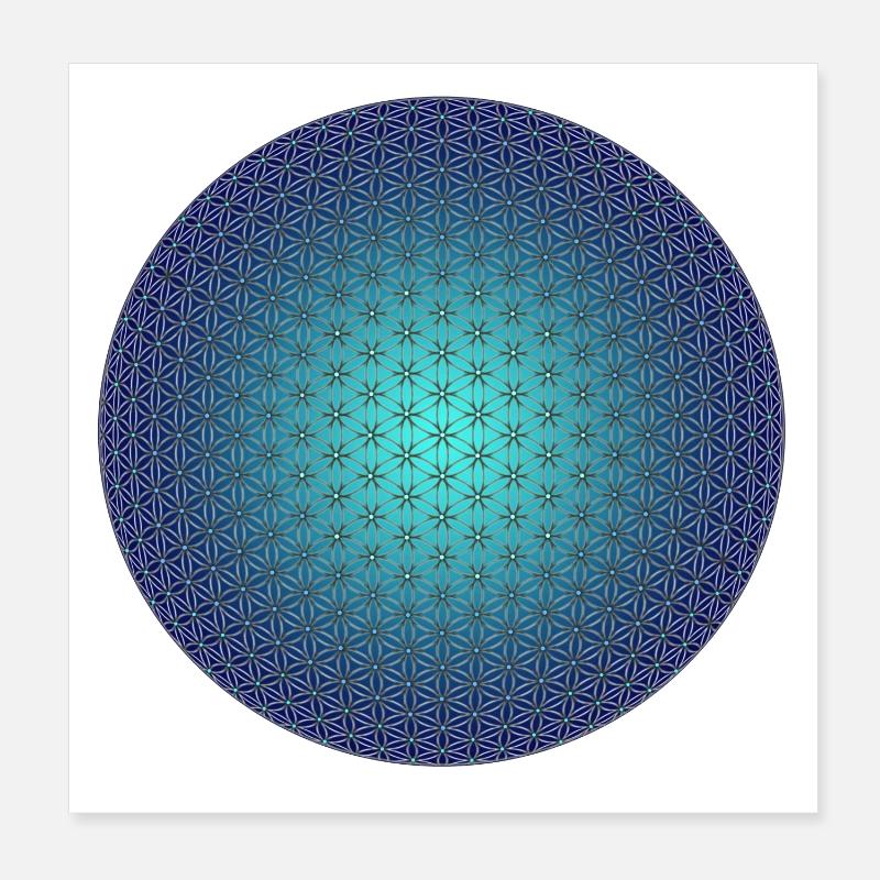 Blume des Lebens - 3D blau Poster 20x20 cm