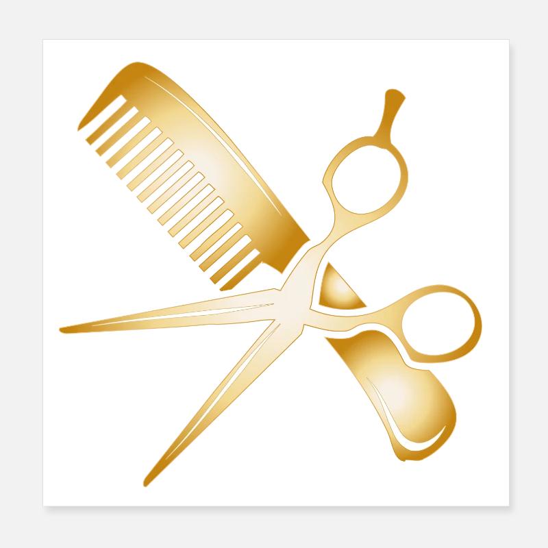 coiffeur d’or ciseaux et peigne Poster 20 x 20 cm