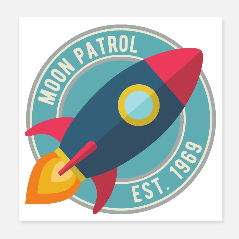 Fusée Moon Patrol Rocket - Poster 20 x 20 cm - blanc