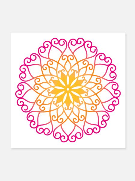 Schnörkel Ornament Yoga Farbverlauf Sonne Mandala - Poster 20x20 cm - Weiß - Vorne