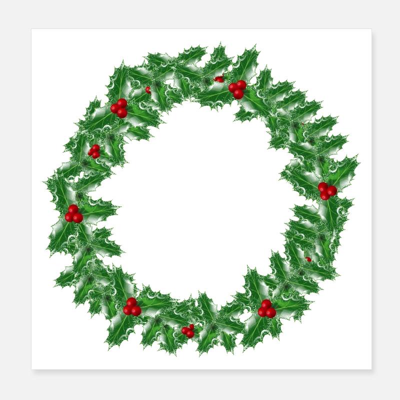 Couronne de Noël faite de branches de houx Poster 20 x 20 cm