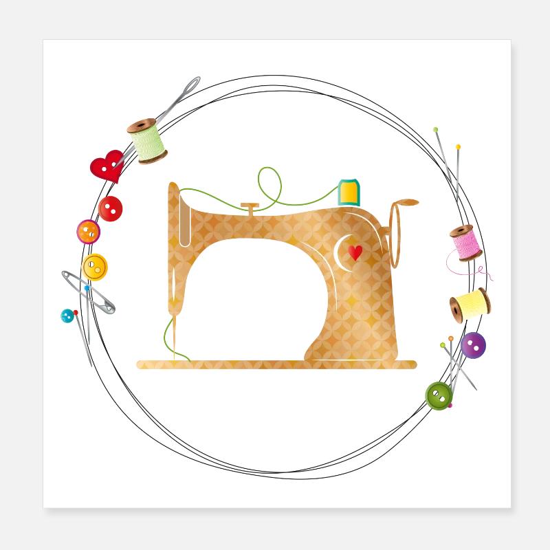 nostalgic colorful sewing machine with sewing accessories Poster 8" x 8" (20x20 cm)