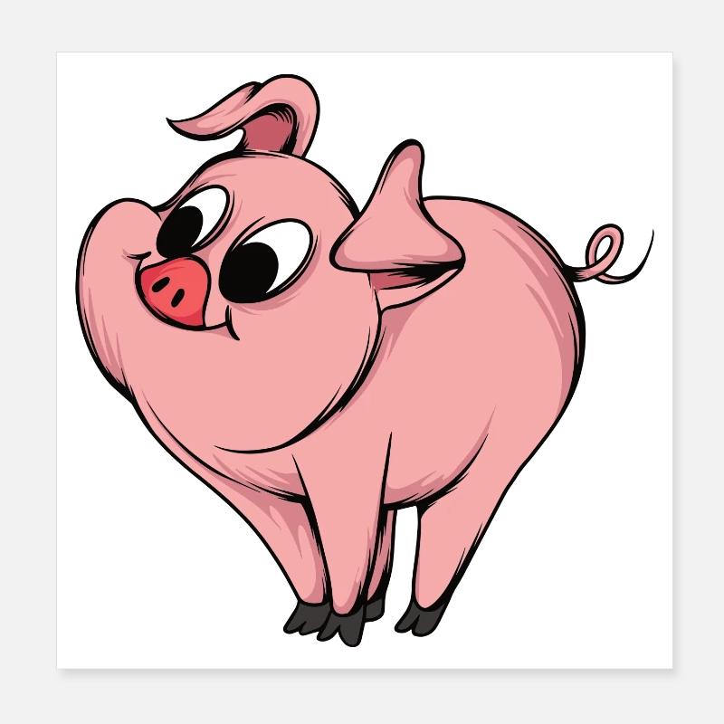 Conception de dessin animé de cochon ludique Poster 20 x 20 cm