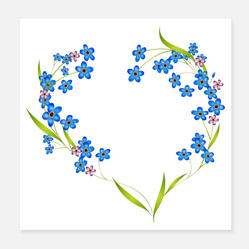 delicate forget-me-not frame in heart shape Poster 8" x 8" (20x20 cm)