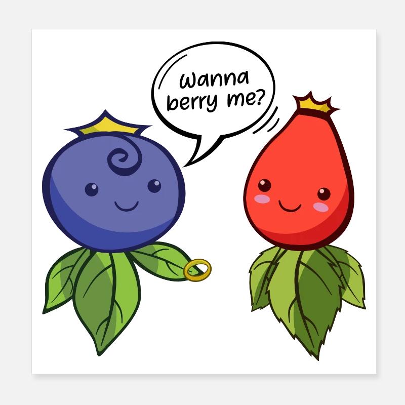 Kleine Beeren und Blätter Illustration - Poster 20x20 cm - Weiß