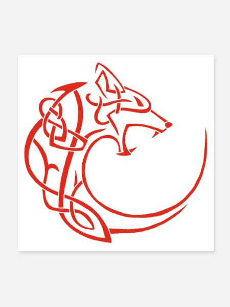 Roter Mondwolf - Poster 20x20 cm - Weiß - Vorne