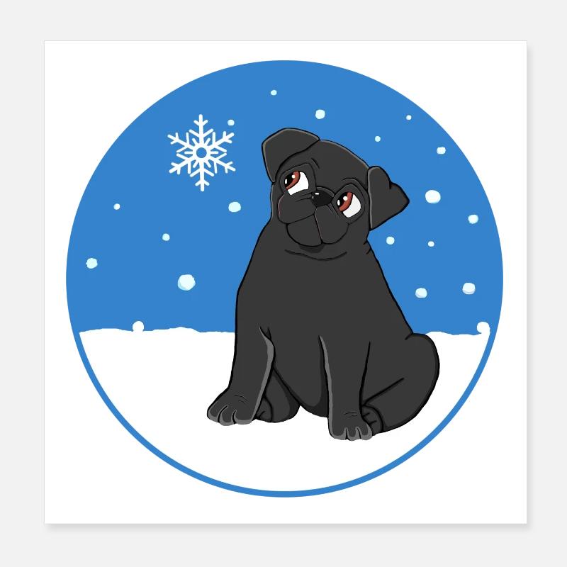 Carlin noir dans la neige Poster 20 x 20 cm