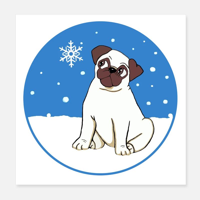 Mops im Schnee Poster 20x20 cm