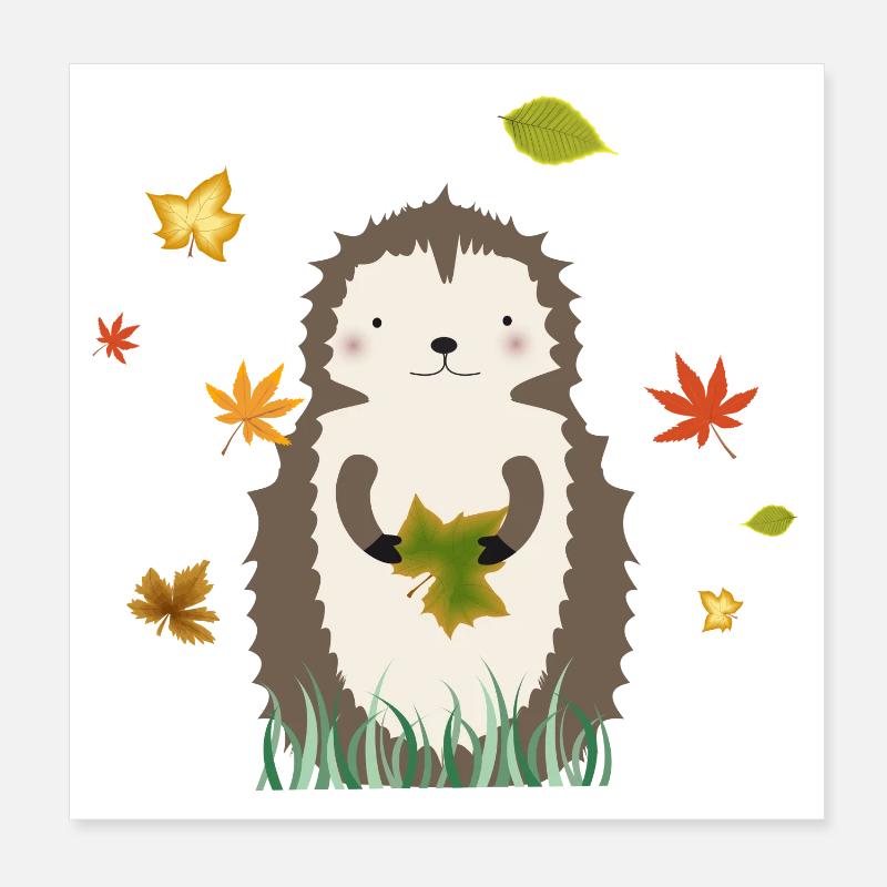 Hérisson mignon en automne avec feuillage d’automne Poster 20 x 20 cm