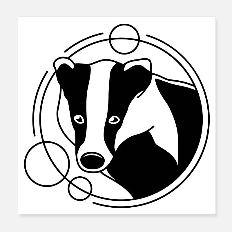 Badger in Geometric Shape - Line Art Design Poster 8" x 8" (20x20 cm)