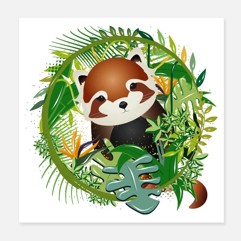 Magical little red panda bear in the jungle Poster 8" x 8" (20x20 cm)