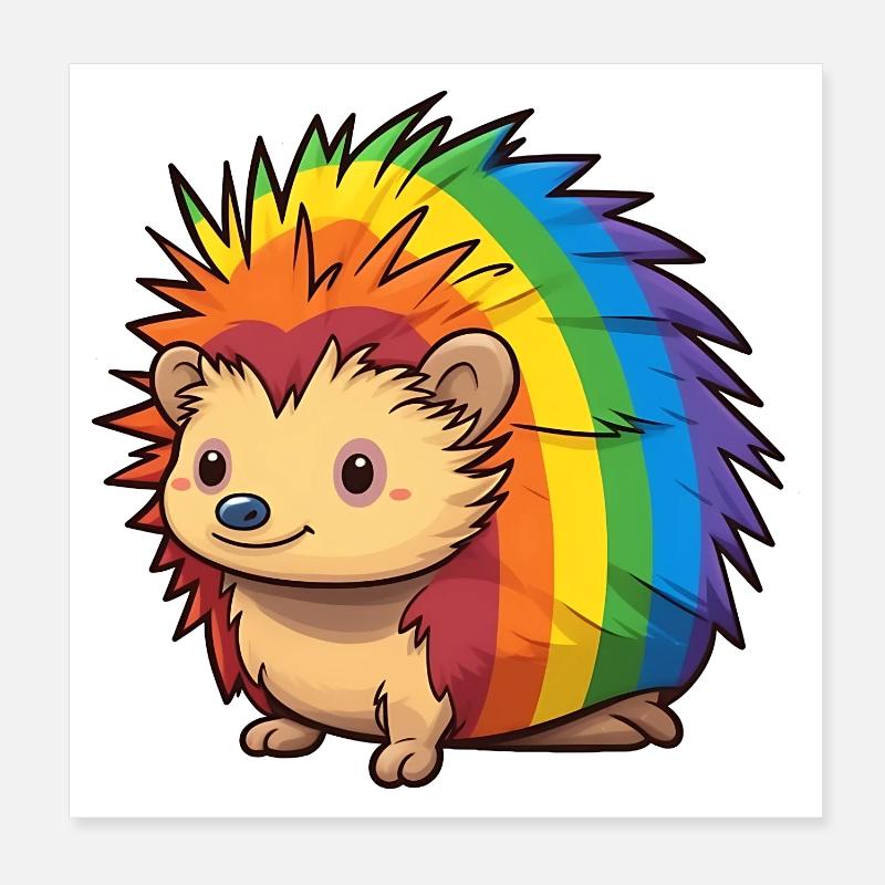 Hedgehog Design in Rainbow Flag Colors | Pride Poster 8" x 8" (20x20 cm)