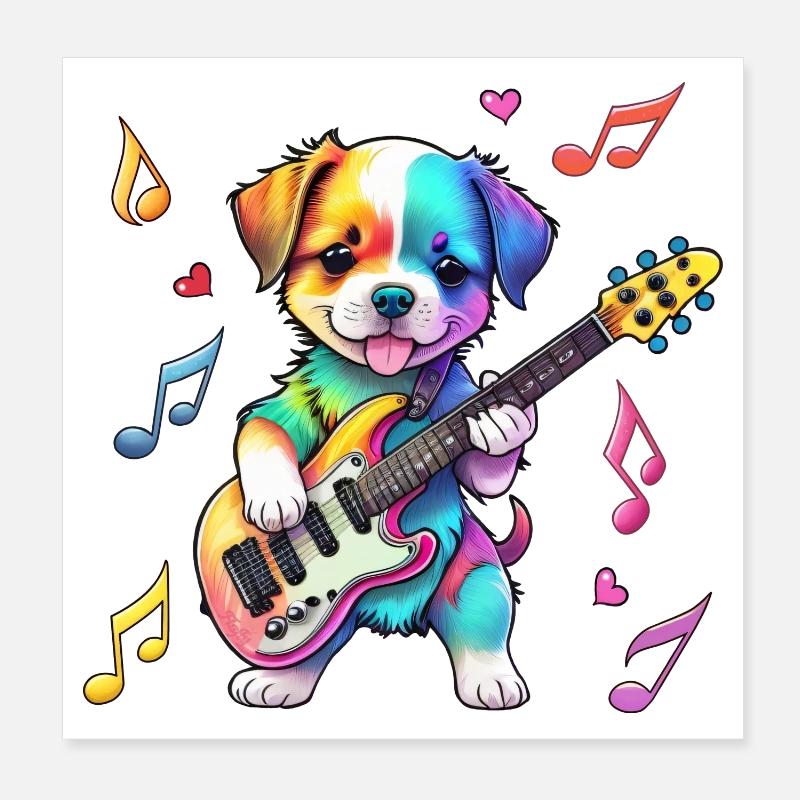 Rock Star Hound Welpe – Regenbogen Poster 20x20 cm