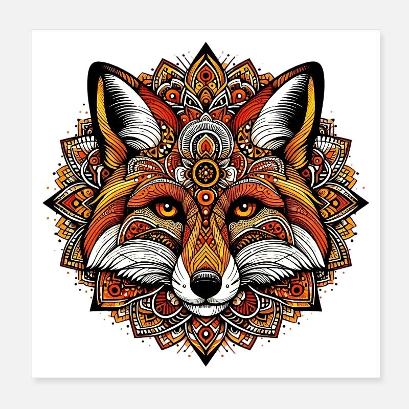 Renard décoré de Mandalas Poster 20 x 20 cm