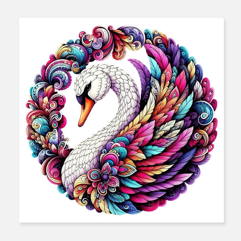 Schwan mit Mandalas verziert Poster 20x20 cm