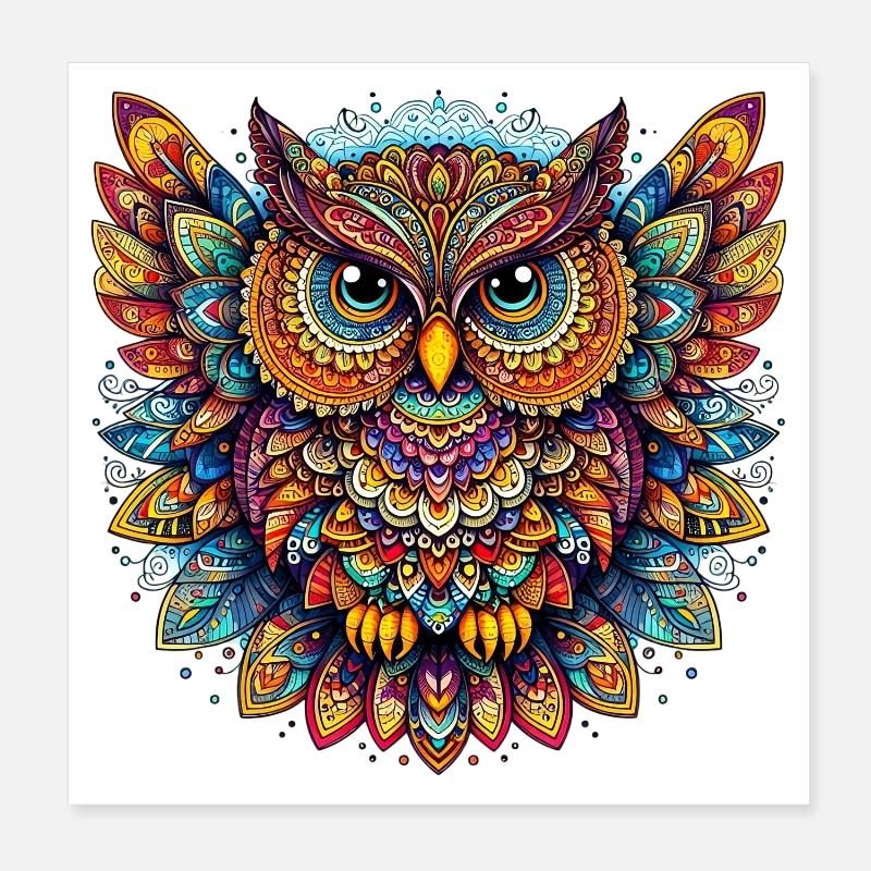 Eule mit Mandalas verziert Poster 20x20 cm