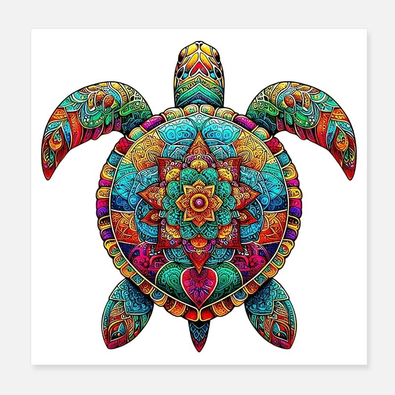 Tortue de mer décorée de Mandalas Poster 20 x 20 cm