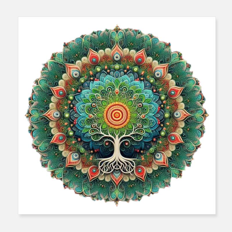 Mandala Baum des Lebens Bunt Poster 20x20 cm