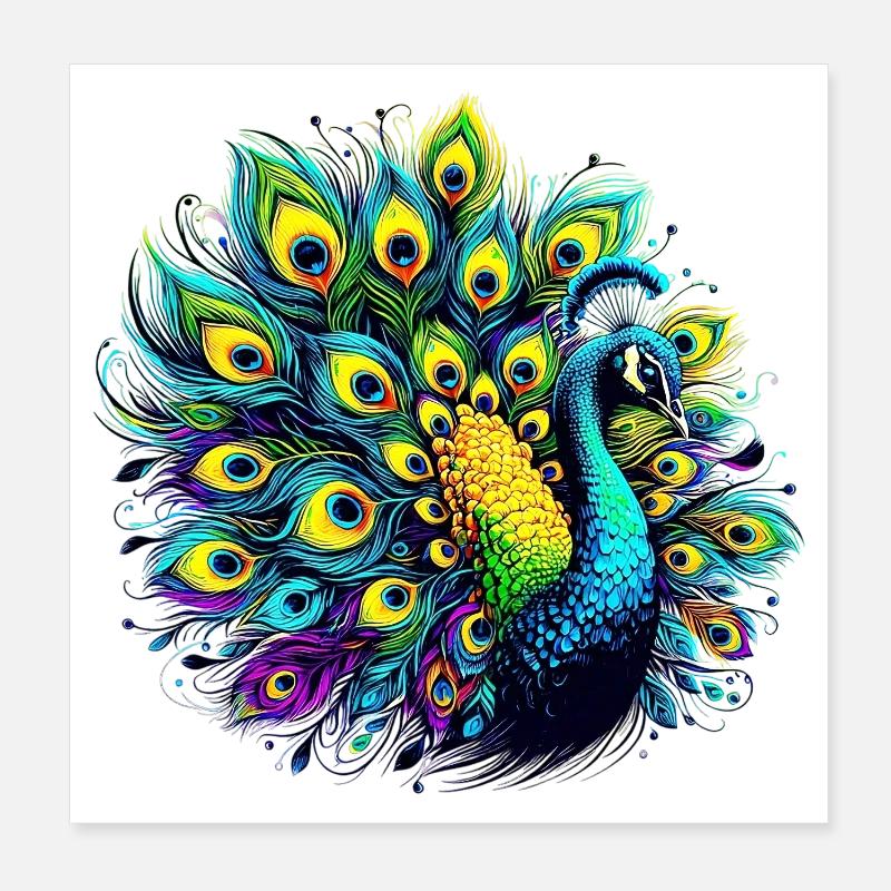 Pfau - Poster 20x20 cm - Weiß