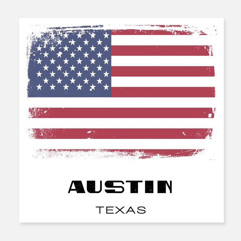 Austin, Texas, États-Unis - Poster 20 x 20 cm - blanc