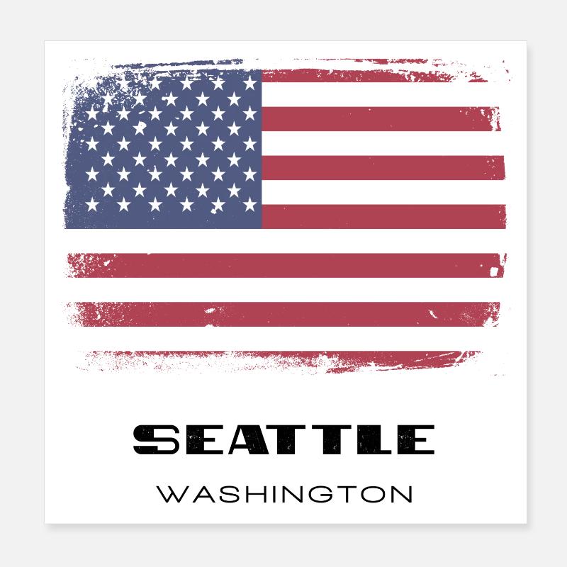Seattle, Washington, États-Unis - Poster 20 x 20 cm - blanc