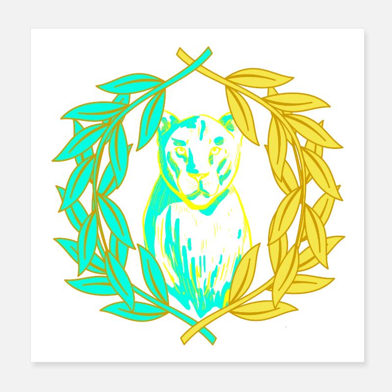 Leopard tiger cat laurel wreath Poster 8" x 8" (20x20 cm)