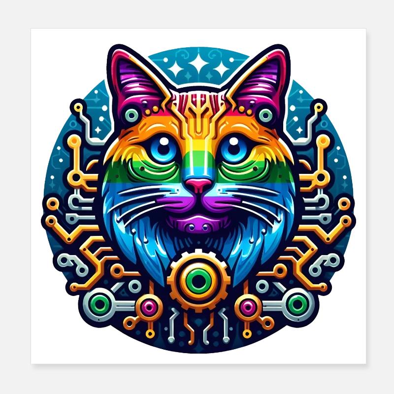 Chat arc-en-ciel mécanique Poster 20 x 20 cm