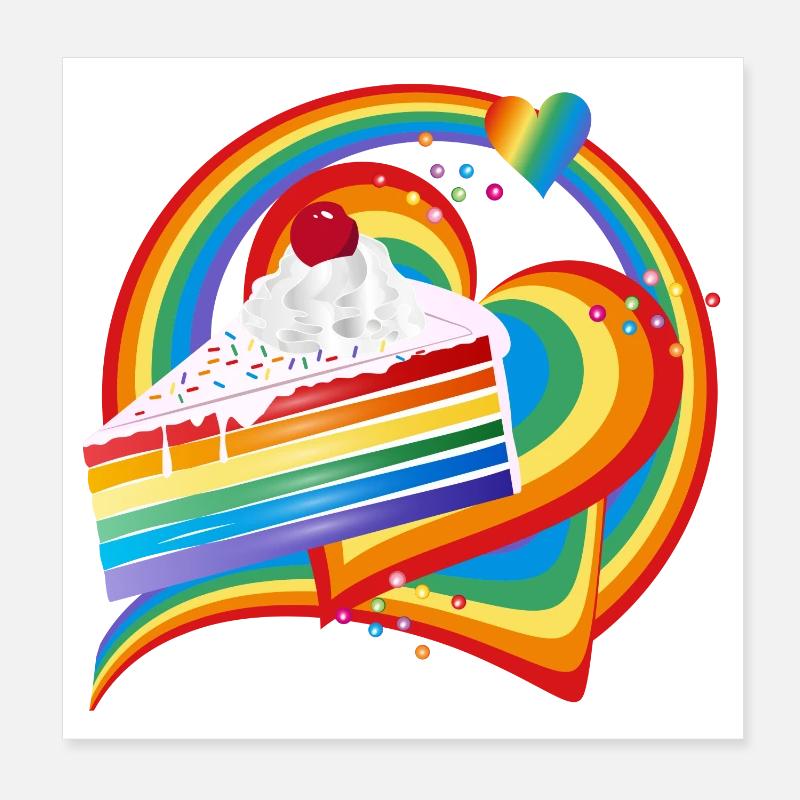 Stykke regnbuekage med fløde og kirsebær Poster 20x20 cm