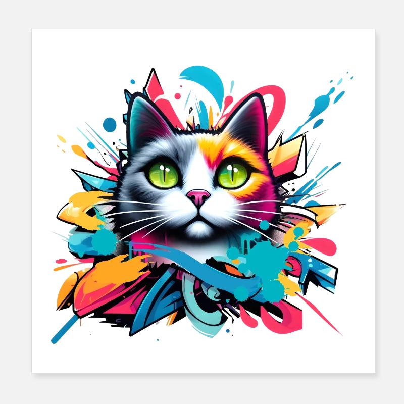 colorful cat designed in comic graffiti style Poster 8" x 8" (20x20 cm)