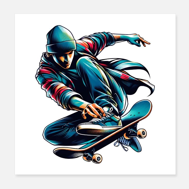 Lebendiges buntes Motiv eines Skaters Poster 20x20 cm