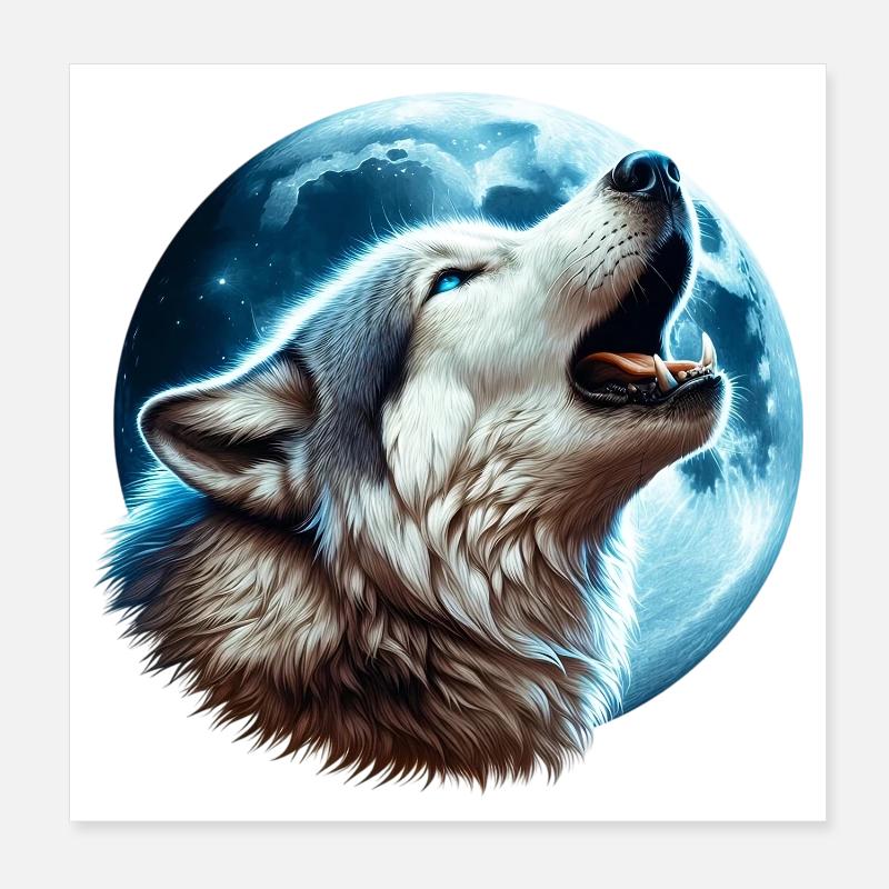 Wolf howls at the full moon Poster 8" x 8" (20x20 cm)