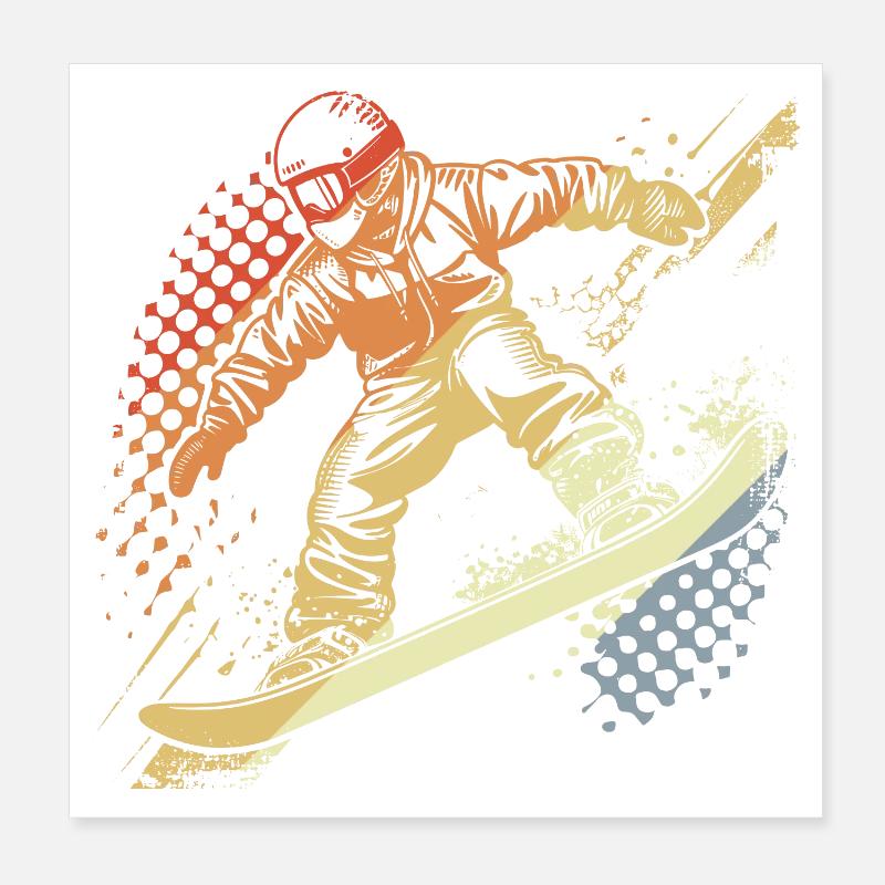Snowboarder Graphique Rétro Poster 20 x 20 cm