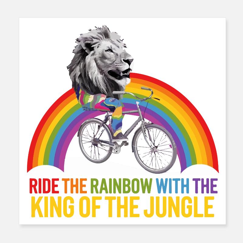 Löwe reitet Regenbogen mit Dschungeltext Poster 20x20 cm