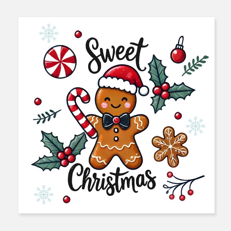 Cheerful gingerbread man with candy cane Poster 8" x 8" (20x20 cm)