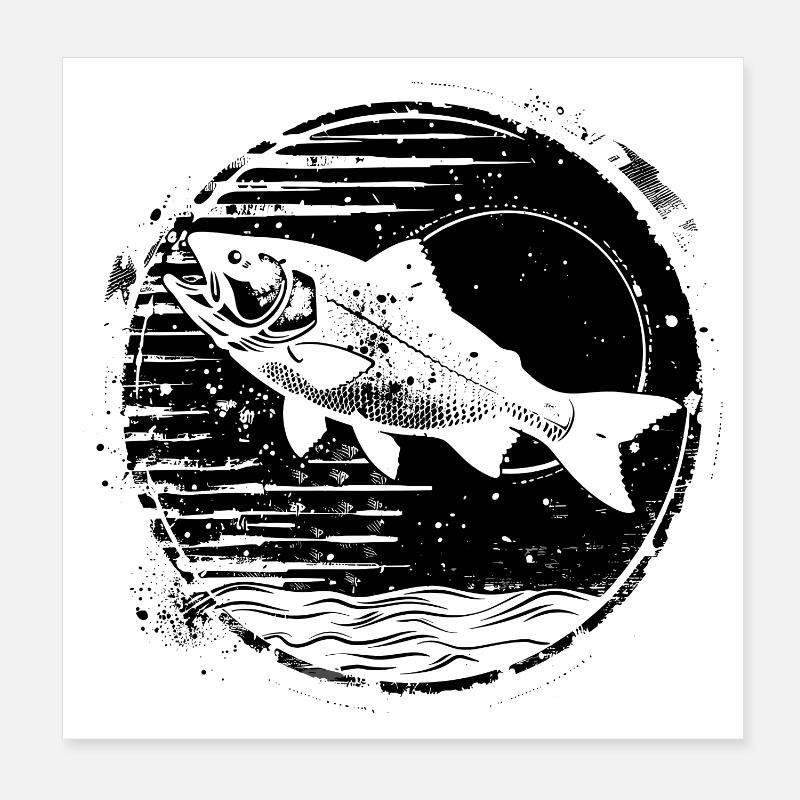 Fischerei Zeichnung Poster 20x20 cm