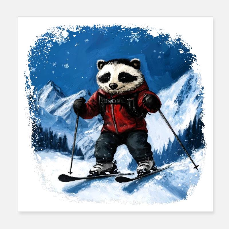 Skieur Badger Poster 20 x 20 cm
