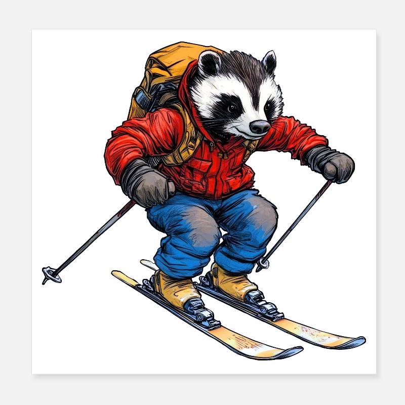 Skifahrer Dachs - Poster 20x20 cm - Weiß