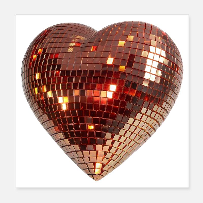 Coeur de discothèque, boule disco en forme de coeur Poster 20 x 20 cm