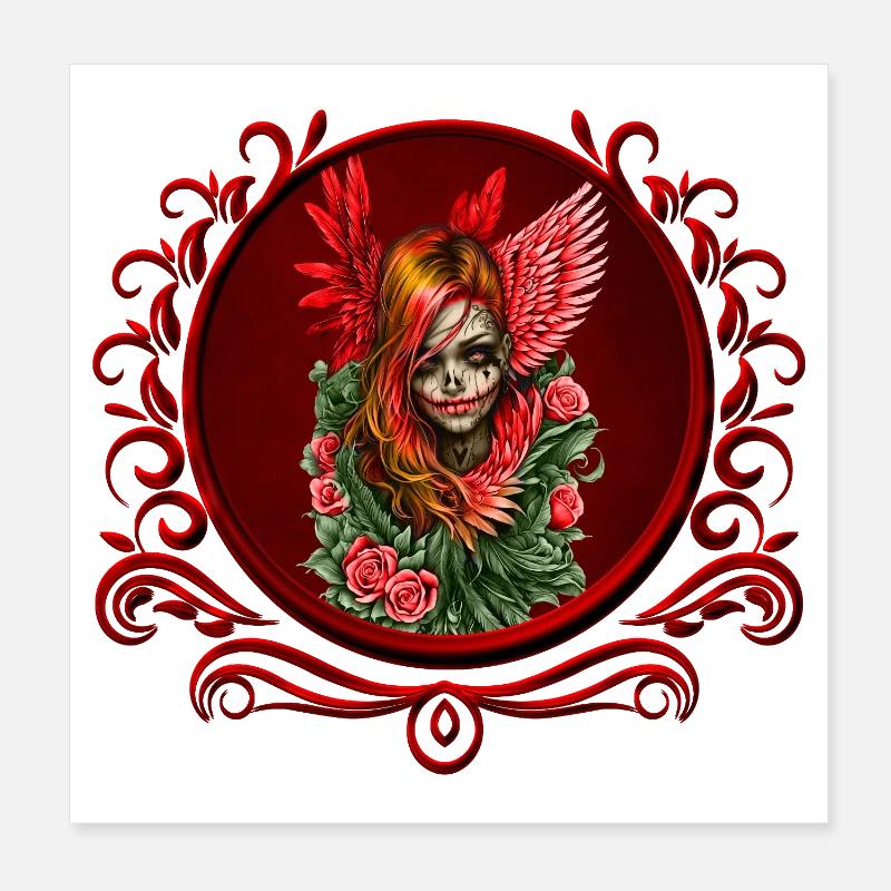Gothic Blossom, der Engel der Rosen. Poster 20x20 cm
