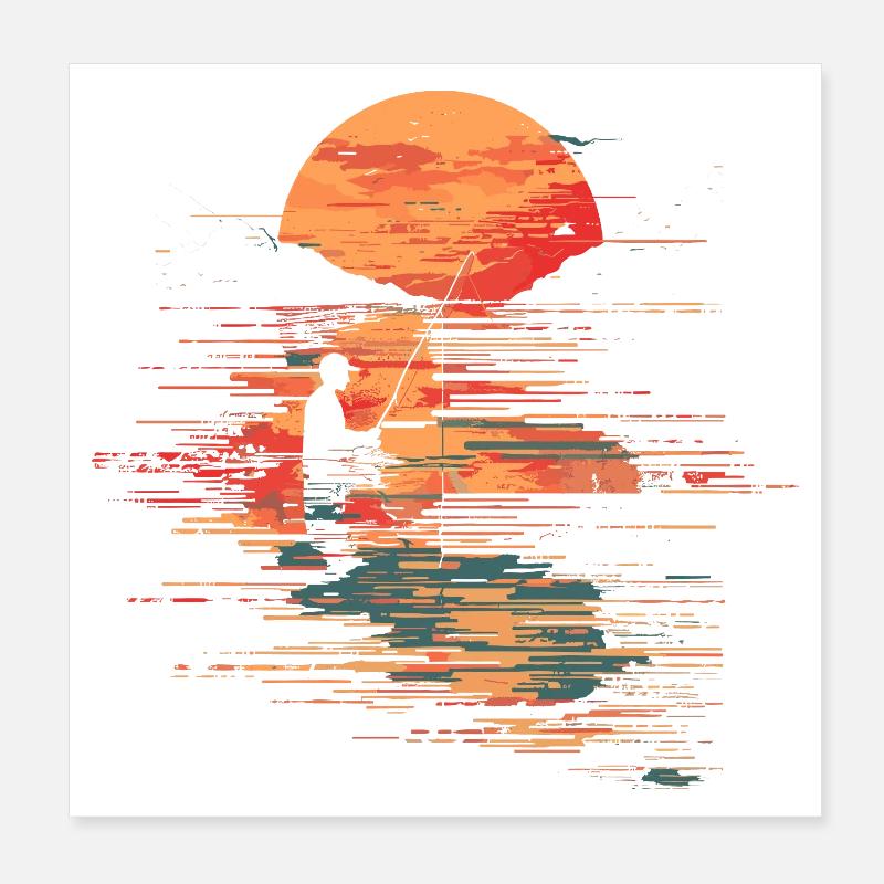 Fischerei Illustration Poster 20x20 cm