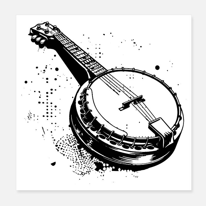 Banjo Drawing Poster 8" x 8" (20x20 cm)